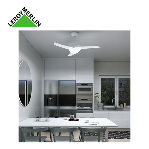Ventilateur De Plafond 3 Pales - Diam 1,12m - Plafonnier + éclairage, Blanc,  46 W - Garantie 2 Ans - ARUBA - Télécommande - Brasseur